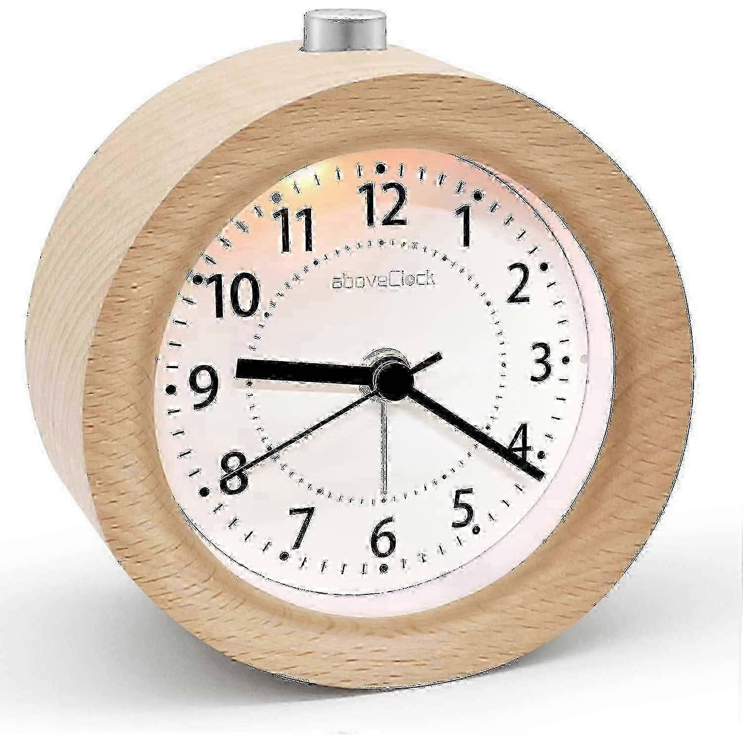 Väckarklocka Analog Utan Tickande, Väckarklocka Trä Med Snooze, Retro Väckarklocka Bordsklocka Med Nattlampa, Väckarklocka Utan Strålning Batt
