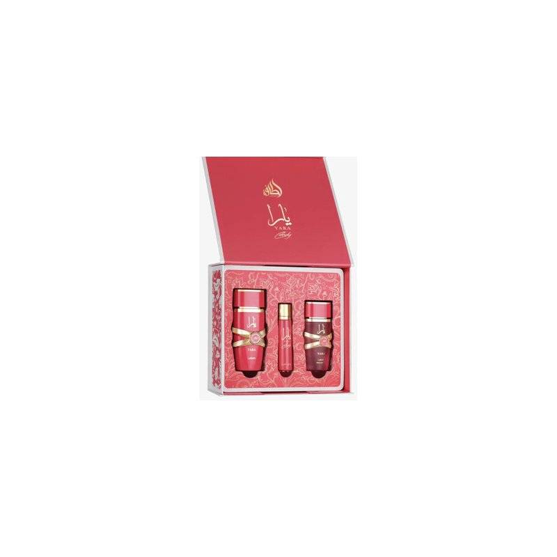 Lattafa perfumes Yara Candy Cofanetto EDP 100 ml, mini EDP 12 ml e spray per capelli 50 ml