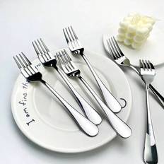 Set med 6 matgafflar i rostfritt stål, spegelpolerade, julklapp, skolmaterial - Silver (En-Storlek)