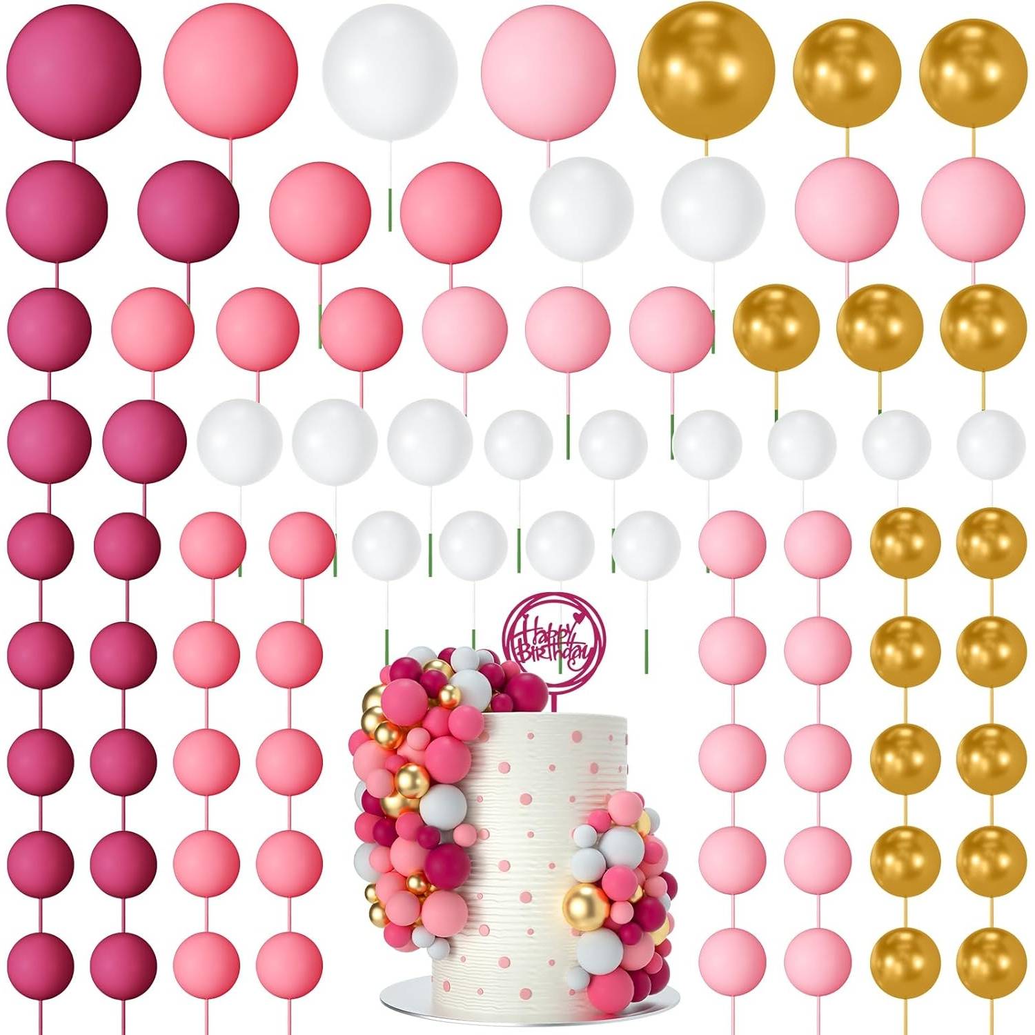 80pcs Cake Ball Decorations Mini Balloon Cake Topper Balls Foam Cupcake Toppers Balls For Cake Decorating Birthday Parties Weddings Anniversary (pink )