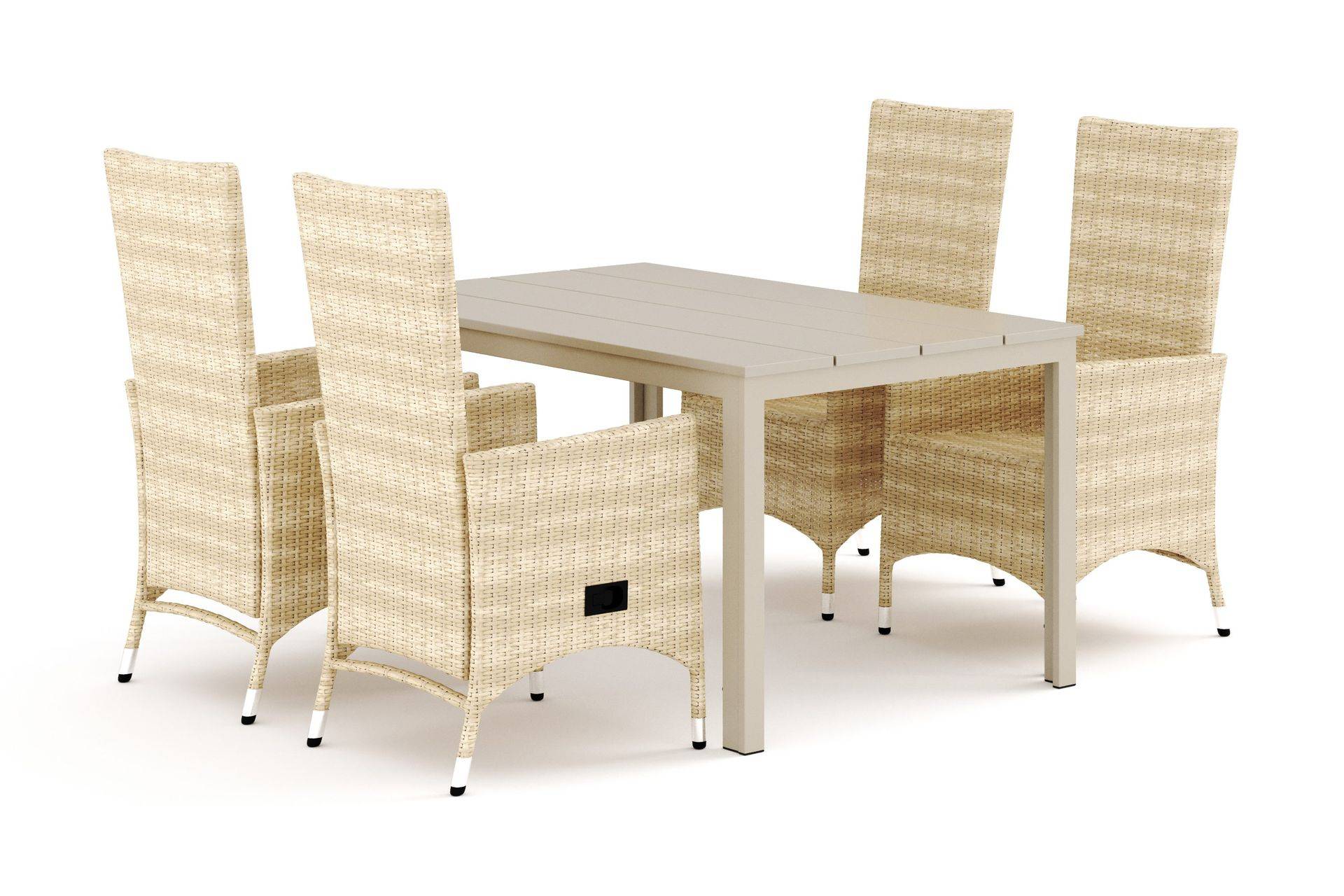 Comfort GardenTunis udendørs spisegruppe 140x90 cm med 4 Jenny spisestoleBeige/Beige