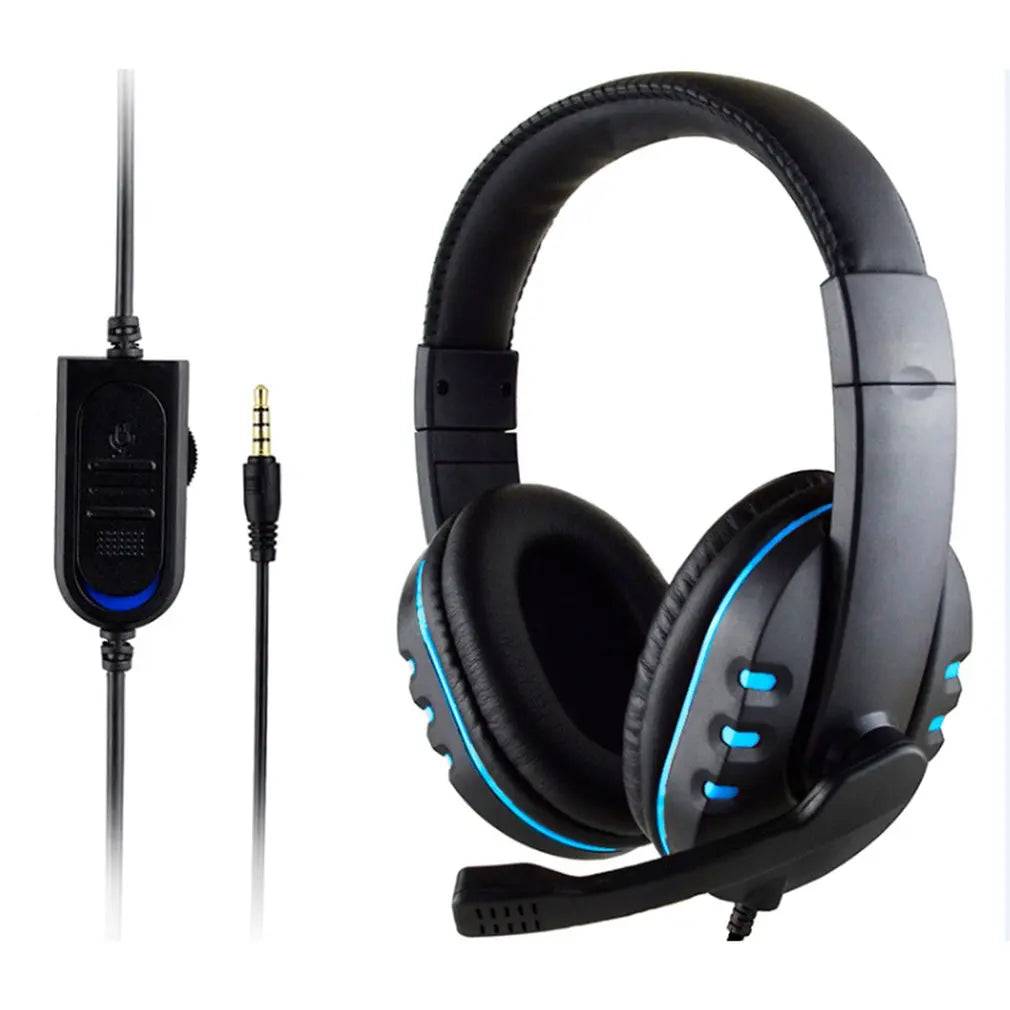 Headset Earphones Music For PS4 Play Station 4 Game PC Chat computer With Microphone - Blue