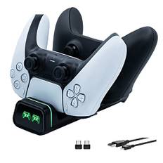 Controller Ladestation für PS5, Controller Ladegerät Kompatibel für Ps5, Xbox Elite 2, N-Switch Pro und Google Controller mit 2 Dongle Typ C Adaptern und LED-Anzeigeleuchten