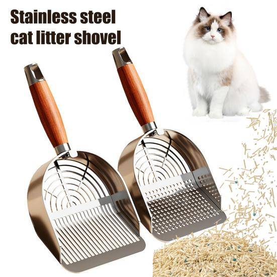 Metallsandskopa med hållare Husdjurspoopskopa med ergonomiskt trähandtag Snabbsiktande skyffel Kattartiklar brown