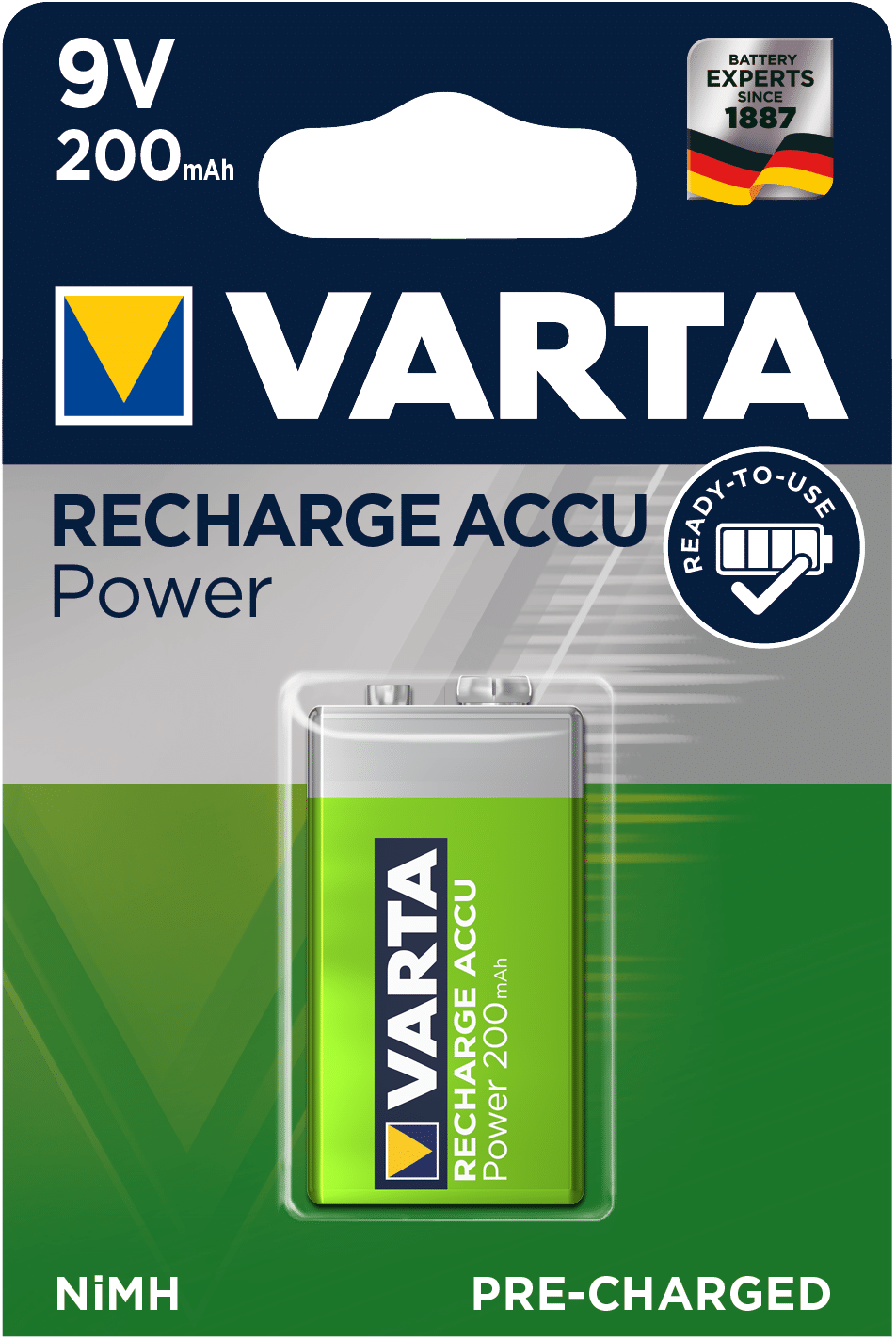 VARTA Laddbart. 9V 200mAh 1,2v. NiMh 1st