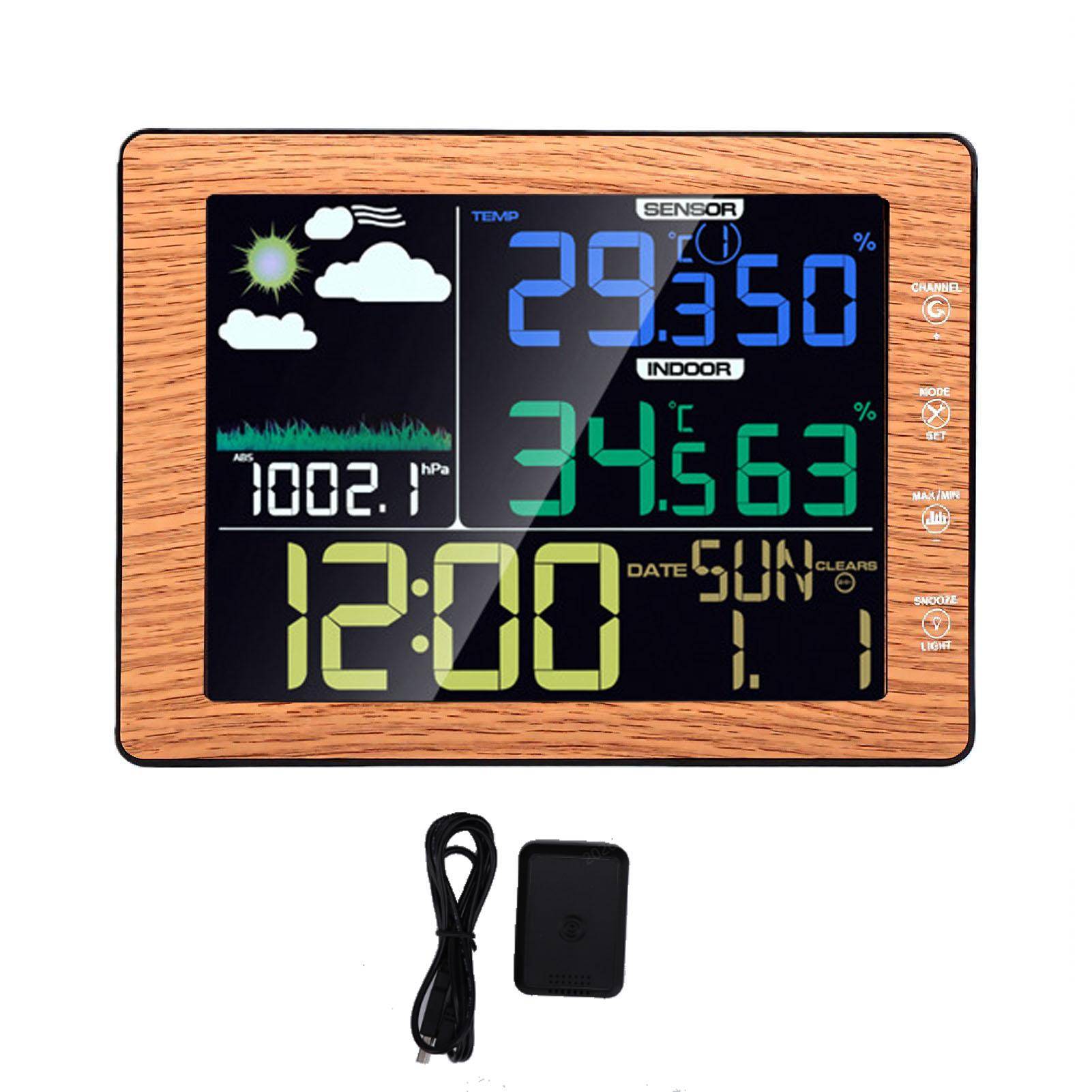Väderstation Trådlös Inomhus Utomhus Termometer Hygrometer Färgdisplay med Klocka Kalender Barometrisk