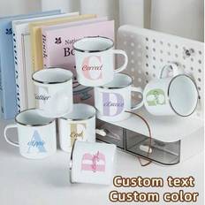 Emaljmugg med namn och initialer, personlig present, vit mugg, anpassad julmugg med kaffe, anpassad campingmugg, anpassning av bokstäver, teckensnitts - Flerfärgad