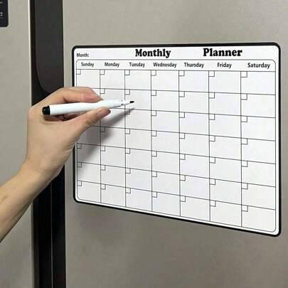 1 st magnetisk whiteboardkalender för kylskåp med torr radering, månadskalender med svart ram och målföljare, familjens syssloplanerare, kökswhiteboar - Multifärgad (Multi-size)