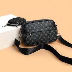 2pcs Men Crossbody Bag Camera Bag Vintage Old Money Sling Bags Mini Shoulder Bag Casual With Coin Case Side Bags For Men With Adjustable Strap Geo Pri - Black - one-size