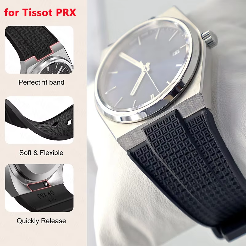 12mm Silicone Rubber Strap for Tissot PRX T137.407/T137.410 Super Player 40mm Men Quick Release Convex End Watch Band Bracelet