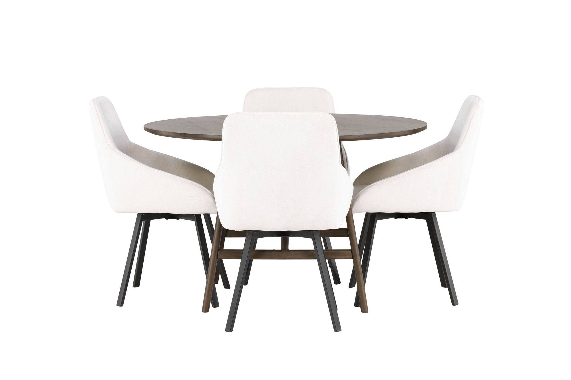 Venture Home Kaseidon spisebord - rund - Rubberwood / Dark Brown MDF +Rosie Spisebordsstol - Black / Beige Fabric _4