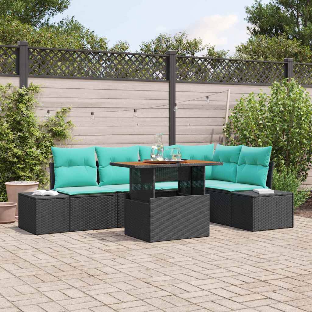 vidaXL Trädgårdsoffset 6 st Svart Poly rattan