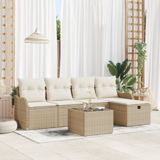vidaXL 6 Stykke Have Sofa Sæt med Puder Beige Poly Rattan&&vidaXL 2-Sæders Have Sofa med Opbevaring og Puder Beige Poly Rattan