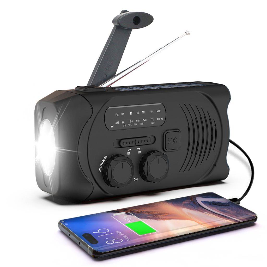 SiGN Vevradio med 2000 mAh Powerbank + solceller & ficklampa Svart