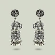 Bohemiska thailändska smycken retromode antika silver elefant tofs örhängen tillbehör - Antikt Silver (En-Storlek)