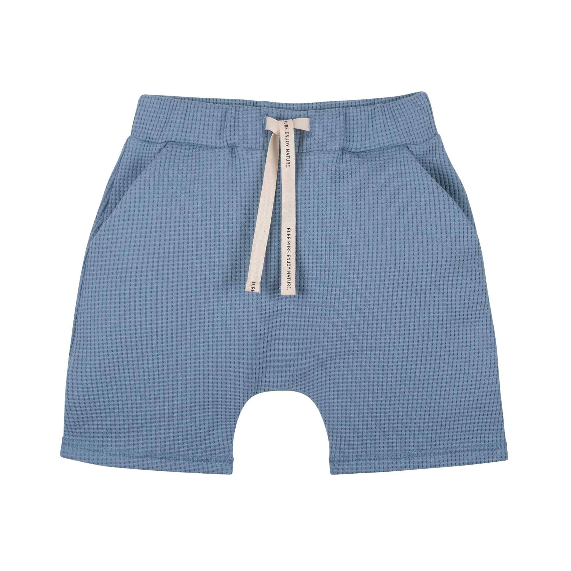 Shorts kortbyxor för barn i våfflad eko bomull - Skuggblå- 86-128cl: 110/116cl (4-6år)