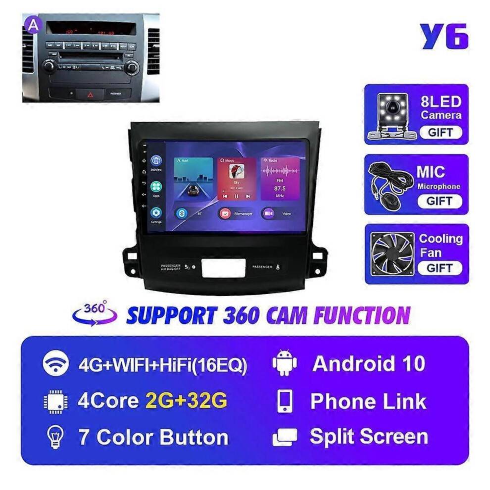 (Y6 2G 32G 360 A) Car Radio for Mitsubishi Outlander Xl 2005-2012 for Citroen C-Crosser 2007-2013 Autoradio Audio Stereo 2din Multimedia