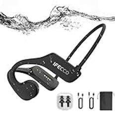 I love e iFecco X5 Bone Conduction hörlurar – IP68 vattentät, Bluetooth 5.3, 32G MP3, svart, trådlös, öppen öra, simning, löpning, cykling