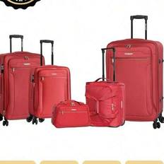 Europeiskt märke fransk design, 20 + 24 + 28 tums bagageuppsättning + handväska + handväska på hjul, 5-delat set, Oxford-tygmaterial, hopfällbart utby - Röd (set i fem delar)