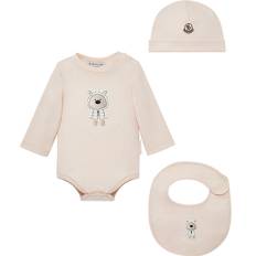 Moncler Sæt - Hue/Savlesmæk/Body l/æ - Light Pink m. Bamse - Moncler - 6-9 mdr - Body L/Æ