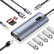 Rocoren Docking Station USB C, 11-in-1 Universal Laptop Dock mit 4K HDMI, RJ45 Ethernet, SD/TF, 3.5mm Audio/Mic, 3*USB 3.0, 2*USB2.0 und PD 100W Power Delivery für MacBook, HP, Dell, Lenovo, Surface