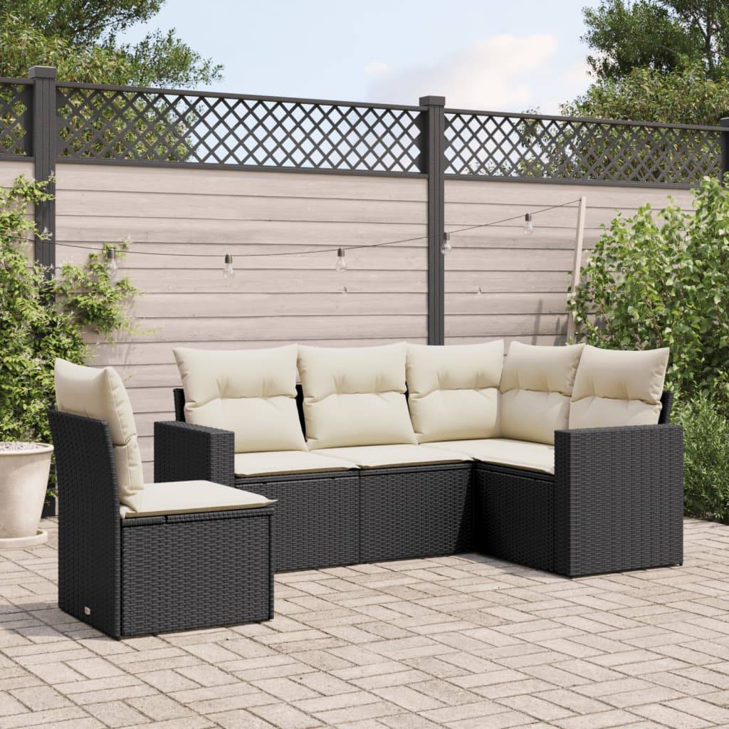 Sofasæt Til Haven 5 Dele Med Hynder Polyrattan - Sort og cremefarvet / Uden bord