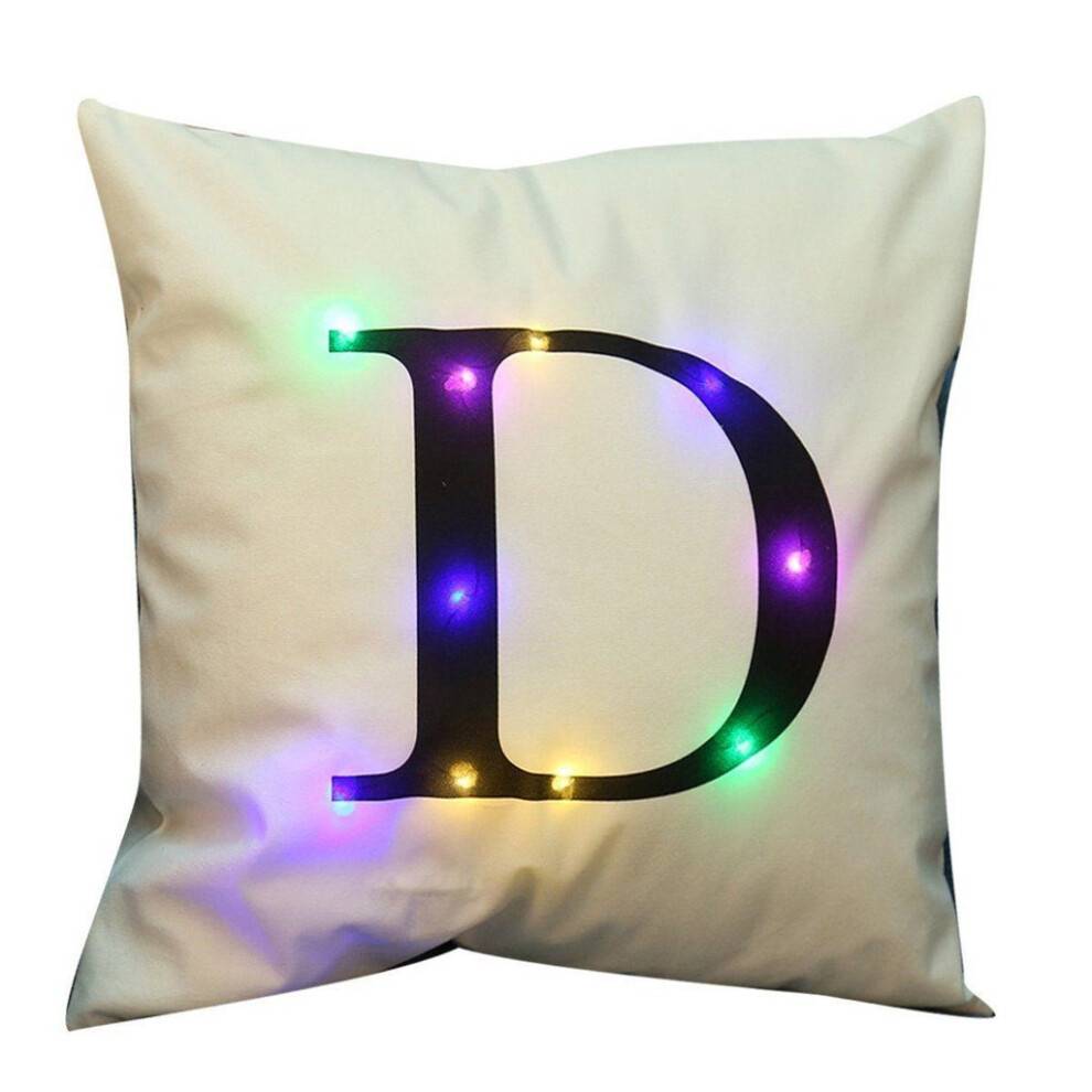 (White D)Letters 26 Printing Throw Pillow Case Led Light Luminous Glow Cushion Cover Deco