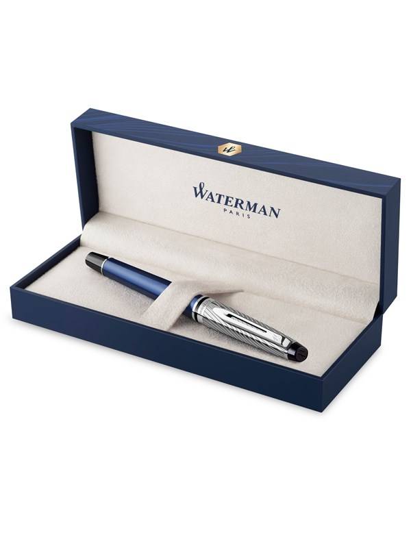 Waterman Expert Deluxe | Reservoarpenna | Metall & blå lack med palladiumbelagd trim | Palladium Medium Spets | Presentlåda