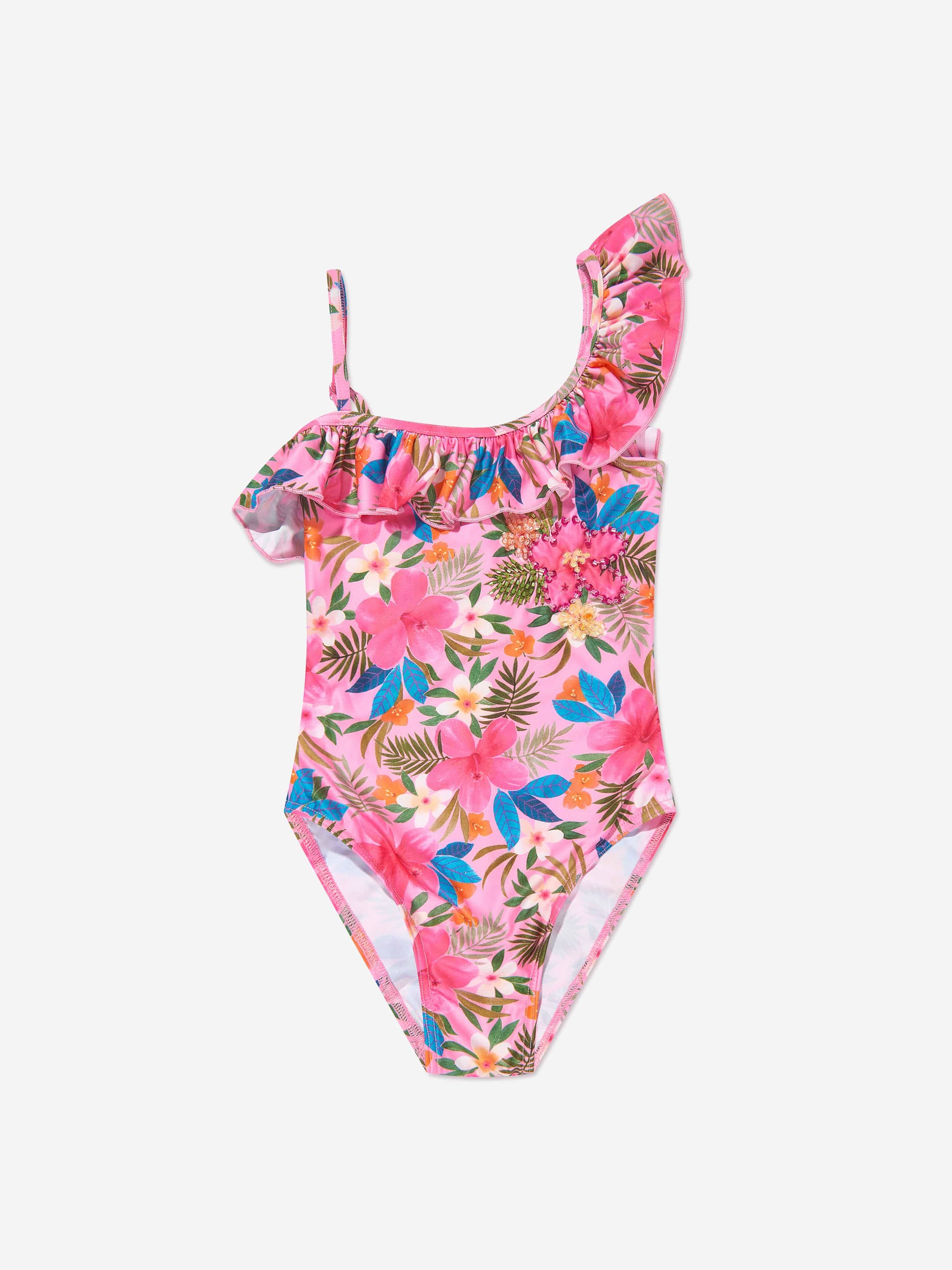 Selini Action Girls Floral Swimsuit in Pink - Pink / 10 Yrs (10 Yrs)