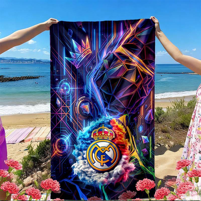 Real Madrid Fotbollstryck Strandhandduk, Mångsidig Lättvikts Absorberande Strandhandduk för Pool Surf Yoga Badrum, Perfekt Födelsedagssemesterpresent