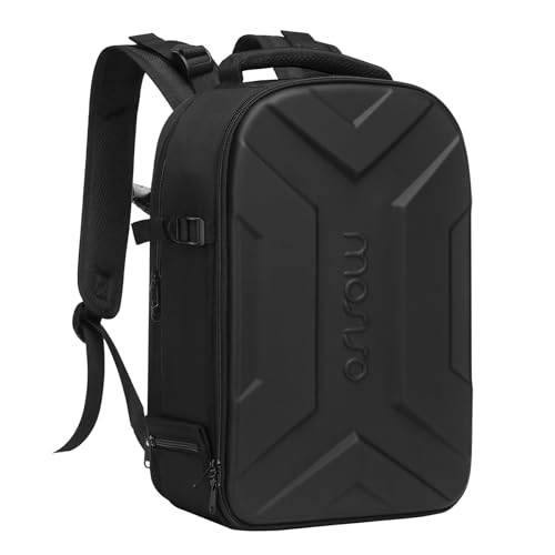 MOSISO kameraryggsäck, DSLR/SLR/spegelfri kameraväska vattentät konstnärlig geometrisk hårt skal fodral med stativhållare och 15-16 tum laptopfack för Canon/Nikon/Sony, svart