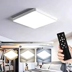 LED-taklampa med fjärrkontroll, 36W/ Dimmbar/Minnesfunktion/Anti-fukt/Ögönskydd/Timer/Nattläge/tre färgtemperatur 3000K 4500K 6500K/ för sovrum, vardagsrum, badrum, kök, hall/Vit 30 * 30 * 2,5cm