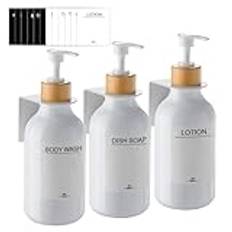 RISAKOGO Tvålpump väggmontering utan borrning, set om 3 500 ml tvåldispenser vägg Schampoodispenser dusch diskmedel dispenser schampo dispenser för kök badrum (vit)