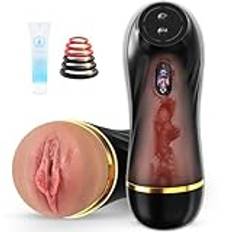 Realistisk Masturbator Sexleksak för Män Solo, Pocket Pussy Masturbate Man Silikon Pocket Pussy Masturbators Sexleksaker Avsugning Realistisk Stor Med 3D Vagina & 10 Vibrationer Pussy Sex Toys