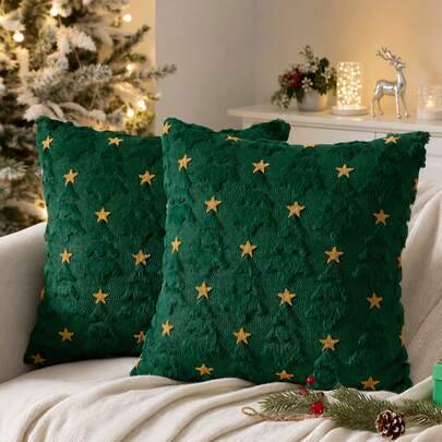 1 st julkuddfodral, julgran i mjuk plysch och fuskpäls, mjukt dekorativt kuddfodral för soffa, vardagsrum, vinter- och julhelg, heminredning - Grön (40*40,45*45,50*50,2 st 40 cm * 40 cm,2 st 45 cm * 45 cm,2 st 50 cm * 50 cm)