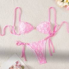 Damspetsmaterial Pärldekor Sexig baddräkt - Rosa (L,M,S,XL)