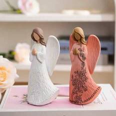 1 st vintage feminin ängelstatyprydnad, europeisk stil. Kreativ heminredning för sovrum, vardagsrum, entré, TV-bänk, arbetsrum, kontor, skrivbordsdeko - Multifärgad (Vit,guld,rosa)