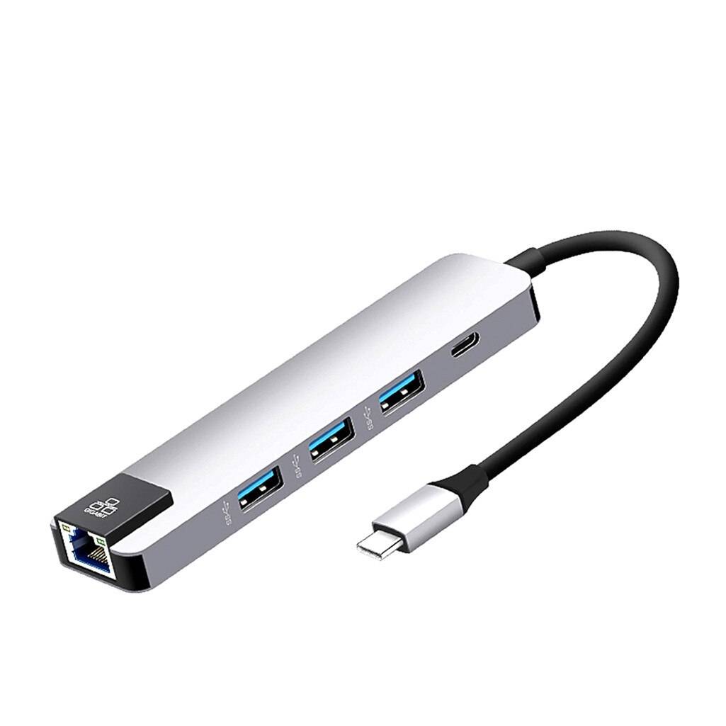 Värme -5 i 1 usb typ c hub 4k hdmi usb splitter gigabit ethernet rj45 lan adapter för macbook pro air imac pc datortillbehör - silver--