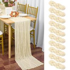 YMHPRIDE 10 stycken bordslöpare beige, 90 x 300 cm elfenben rustik gasväv boho-bordslöpare ostduk, bordslöpare bröllop, bordsduk för bröllopsfest, brudfest, bordsdekoration