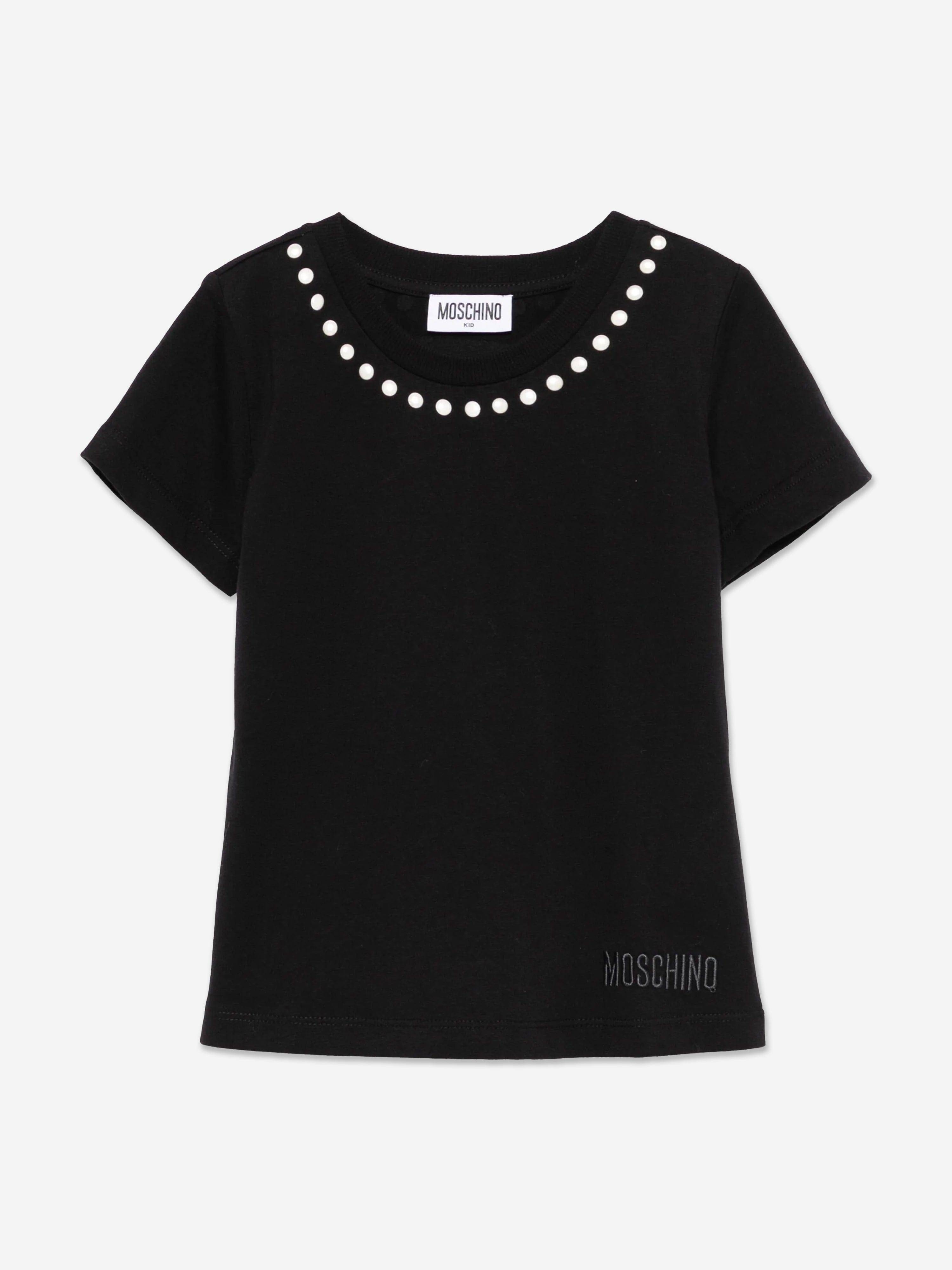 Moschino Girls Peace Pearls T-Shirt in Black - Black / 6 Yrs (6 Yrs)