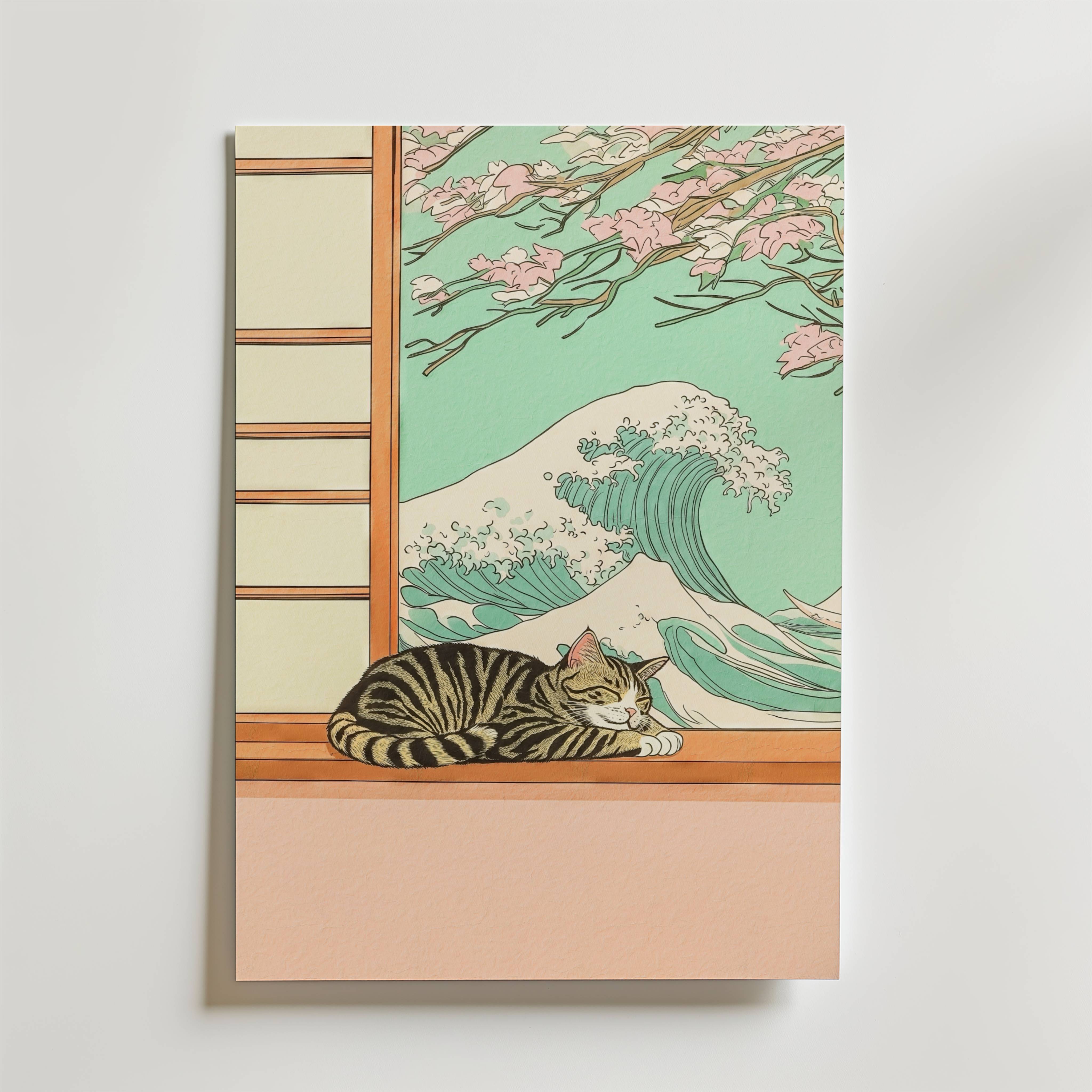 Sleeping Cat Wave Poster - Fine Art Poster 70x100 cm