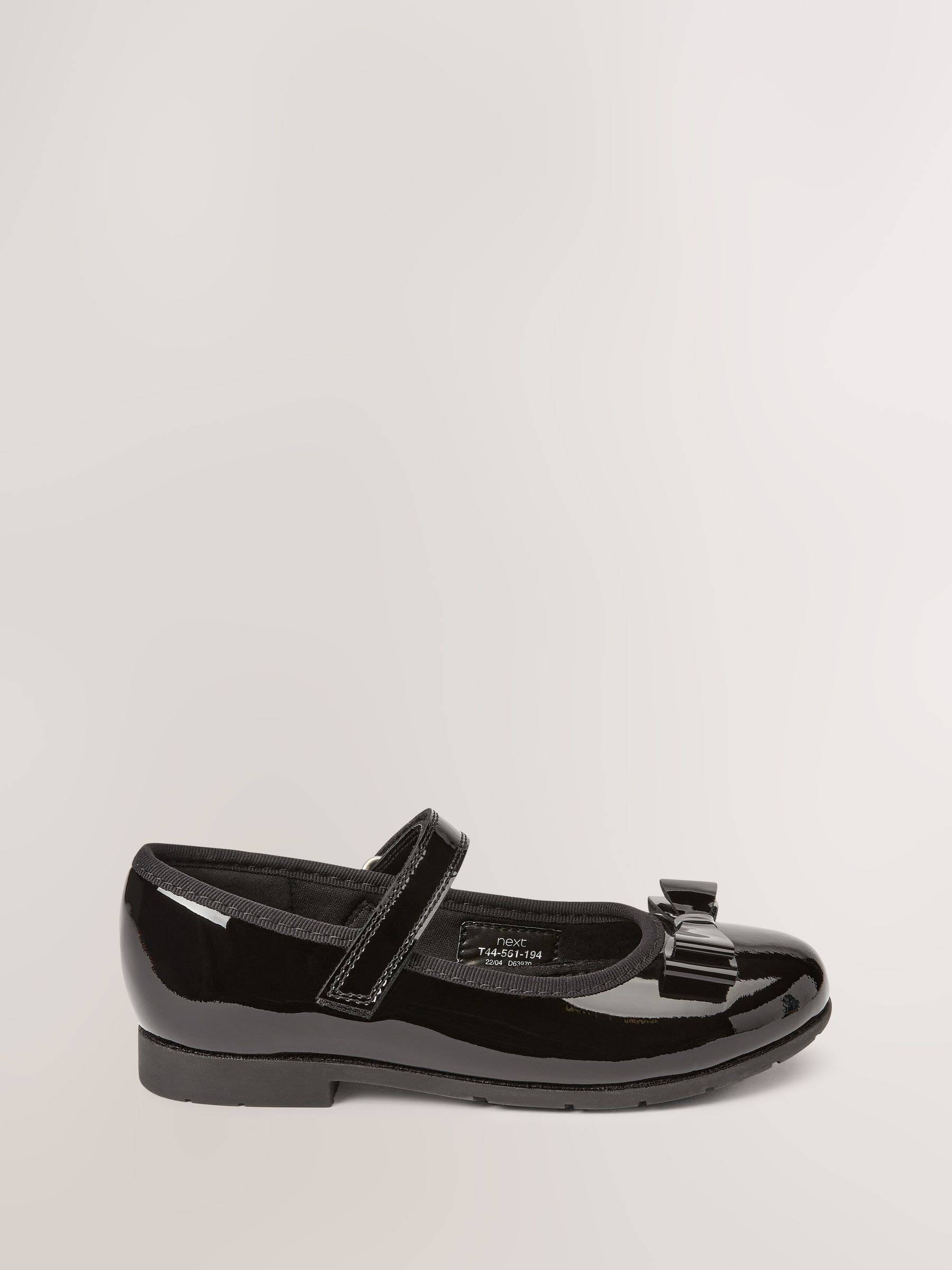 Next Black Patent Wide Fit (G) School Leather Bow Mary Jane Shoes - EU 35 (UK 2.5)