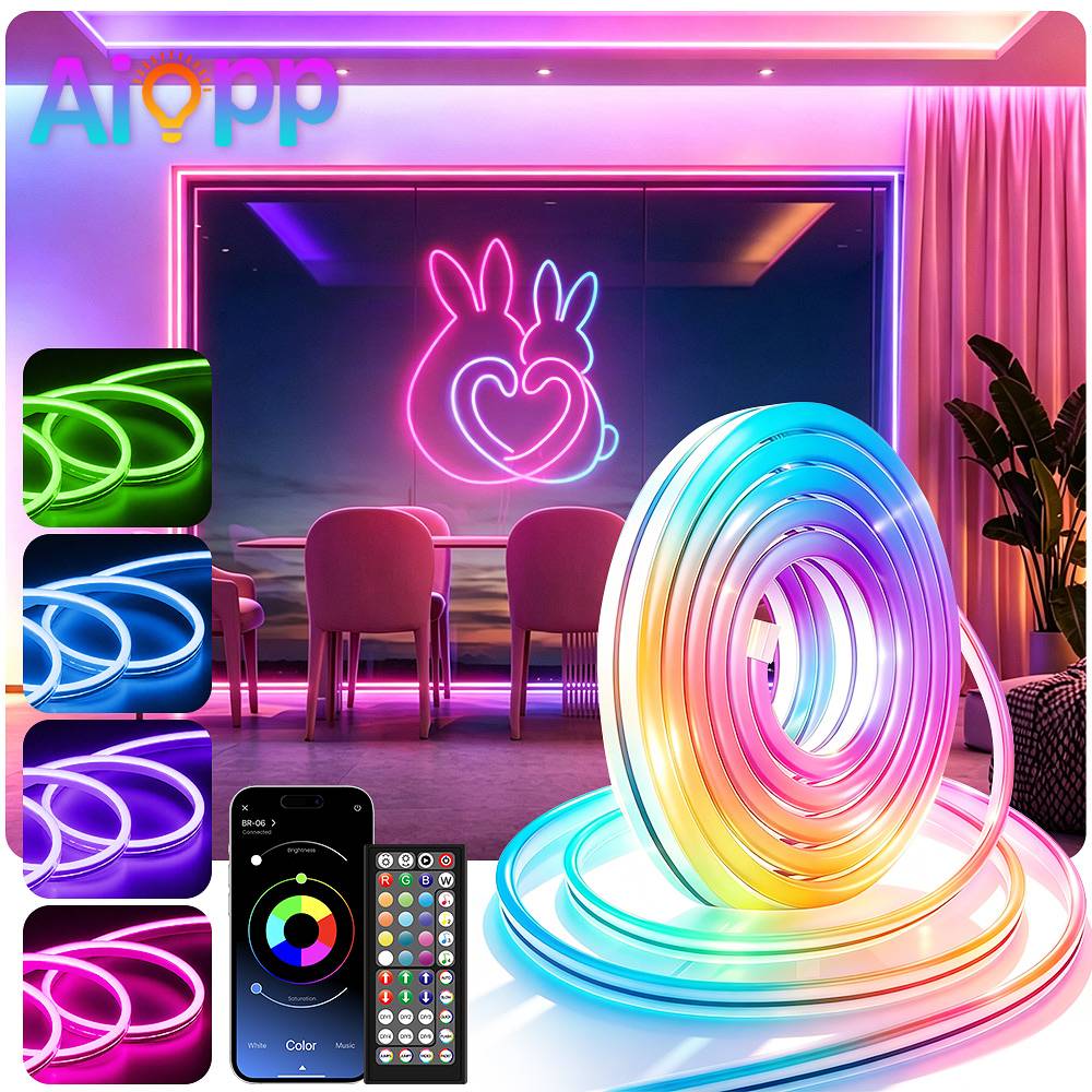30M/20M RGB Neon Rope Lamp with APP & Remote Control, IP65 Waterproof DIY Shape Music Sync Timer Function Flexible LED Strip Lights for Indoor Outdoor Home Party Bar Decor