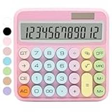 Rosa miniräknare, QpenguinBabies Standard Miniräknare 12 siffror med stor LCD-skärm och stora knappar, Rosa kontorstillbehör för kvinnor skrivbord, söt miniräknare för kontor, skola, hem, företag