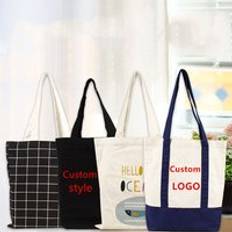 oem tote bags with custom printed logo sublimation tote bag blank polyester bulk canvas tote bag with pockets black handle white
