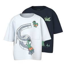 Name It T-Shirt - NmmVilian - 2 Pak - Navy Blazer m. Print - Name It - 3 år (98) - T-Shirt