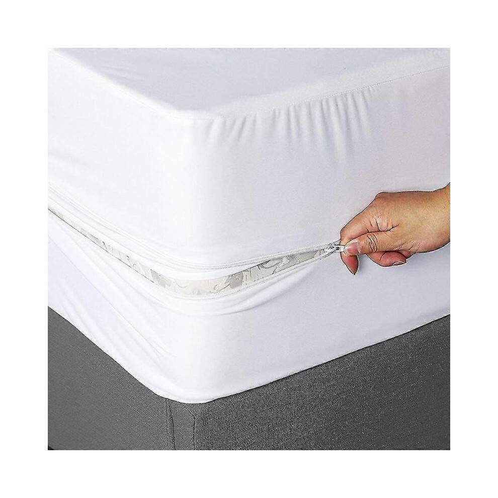 (140cmX200cmX30cm, White) 6 Sides Fully Enclosed Waterproof & Dust-proof Mattress Cover with Zipper for Double Bed