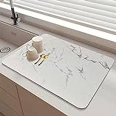 SOQKEEN Torkmatta för köksbänk, 50 cm x 40 cm disktorkmatta superabsorberande dölja fläckdräneringsmatta med halkfri gummibaksida, snabbtorkande matta för kaffemaskin diskställ marmor bänkskiva