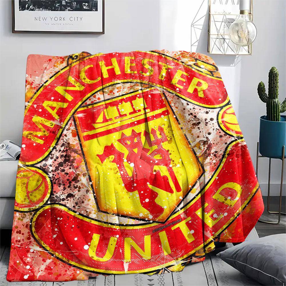 Manchester United Tryckt Flanellduk, mjuk pläd för sovrum soffa, tvättbar, fotbollsfansprylar, bra present. yellow