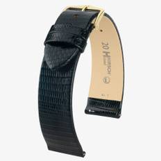 HIRSCH Lizard 19mm Long Black Leather Watch Strap 01766050-1-19